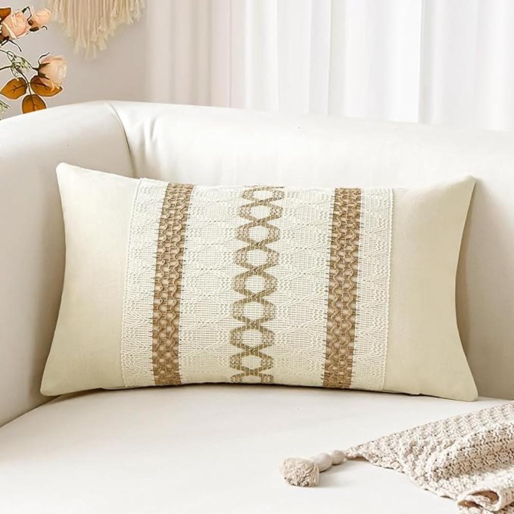 Cotton and Hessian Striped Boho Cushion Cover