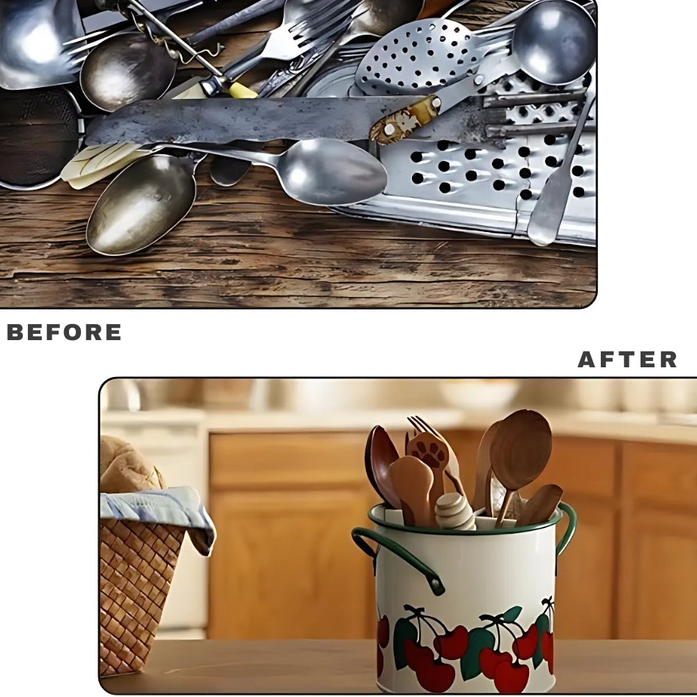 Retro Floral Utensil Storage Basket with Divider Lid