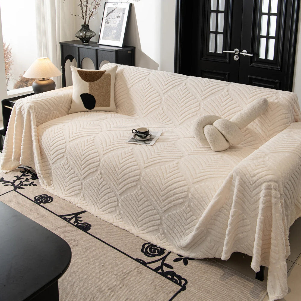 Herringbone Leaf Fleece Sofa Cover for 2-4 Seat Sofas