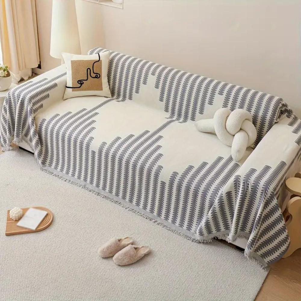 Monochrome Fern Chenille Sofa Cover with Anti-Slip Base