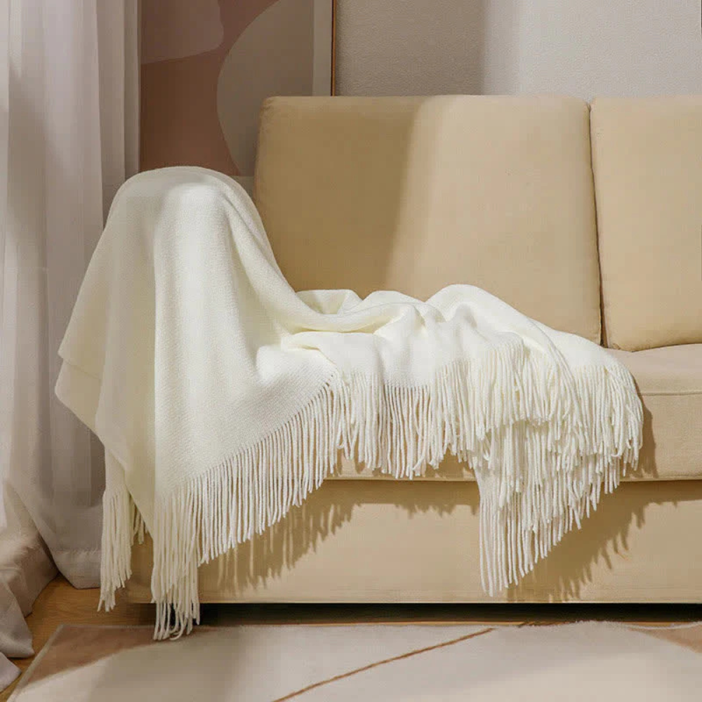 Chunky Knit Tassel Throw Blanket