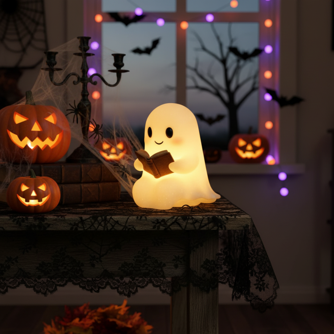 Handmade Ghost Night Light Lamp with Warm White Glow