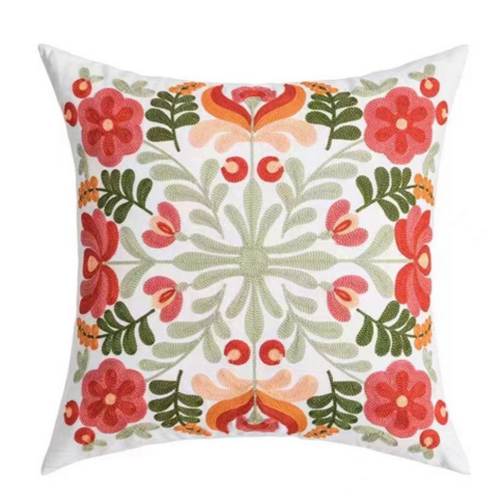 Embroidered Floral Microfiber Cushion Cover