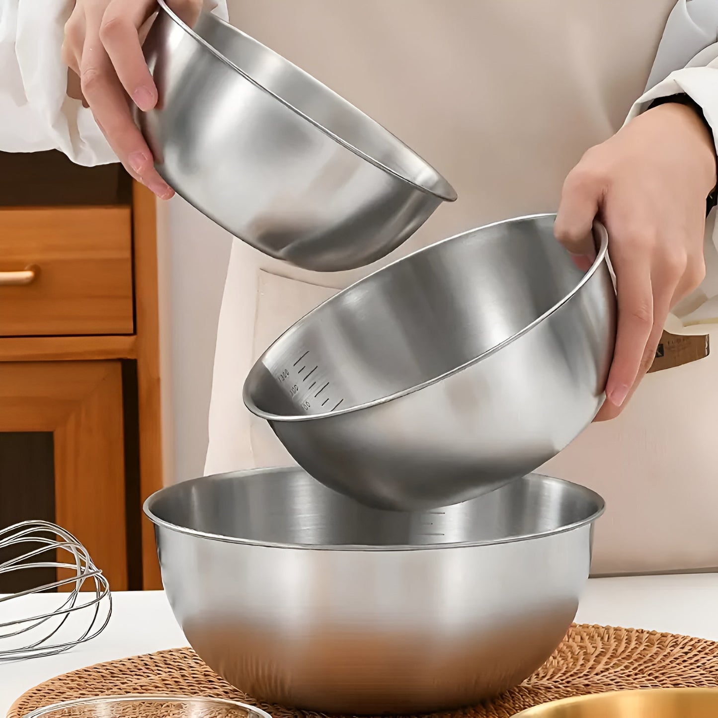 Stainless Steel Mixing Bowl Set with Measurement Marks - 3 Piece