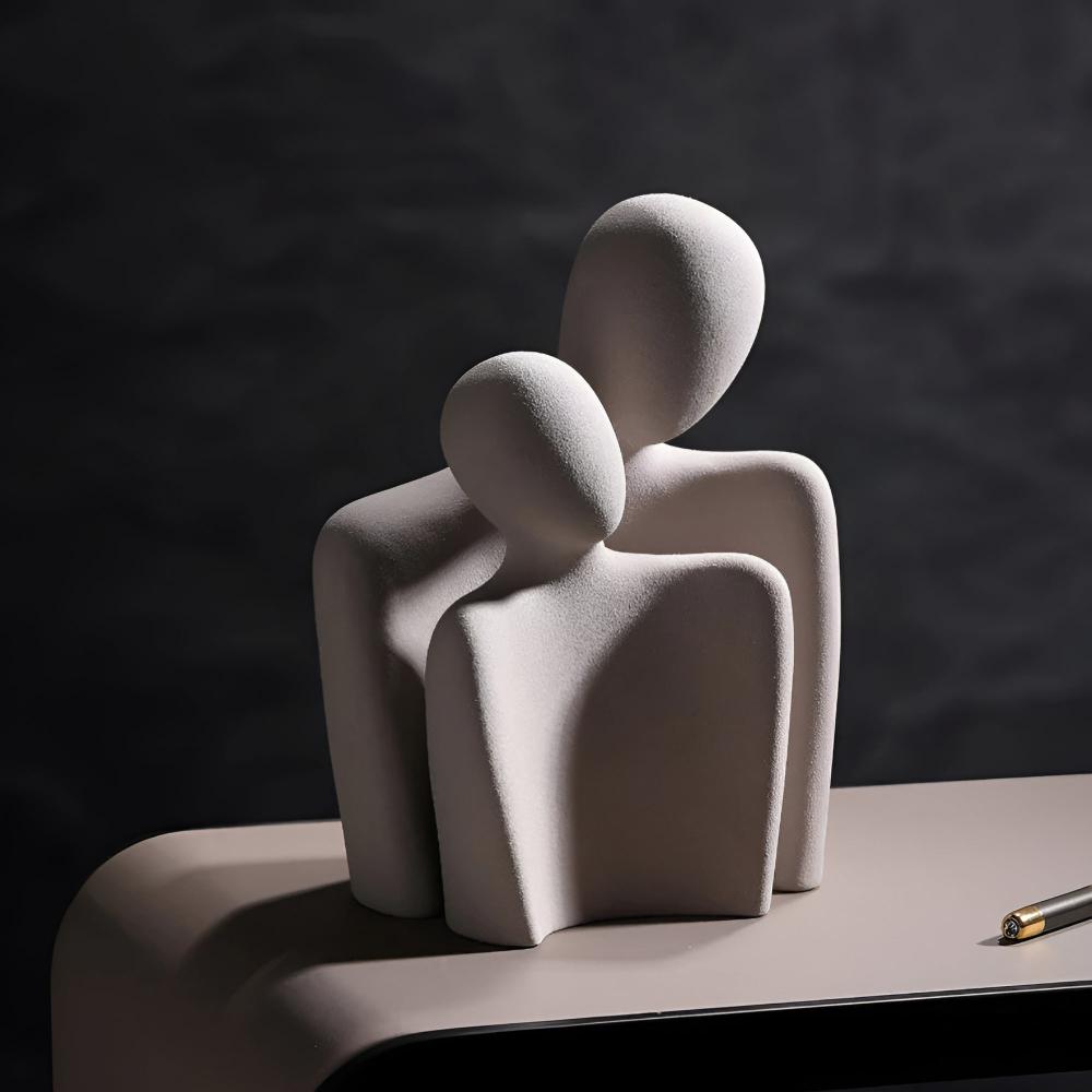 Ceramic Romantic Couple Sculpture in Grey Finish