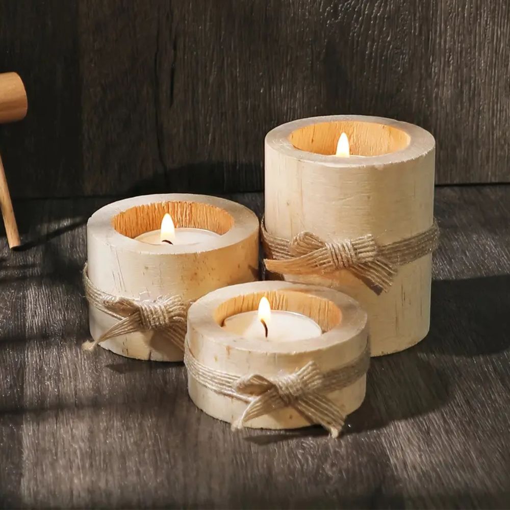 Handcrafted Bamboo Candle Holders Set of 3