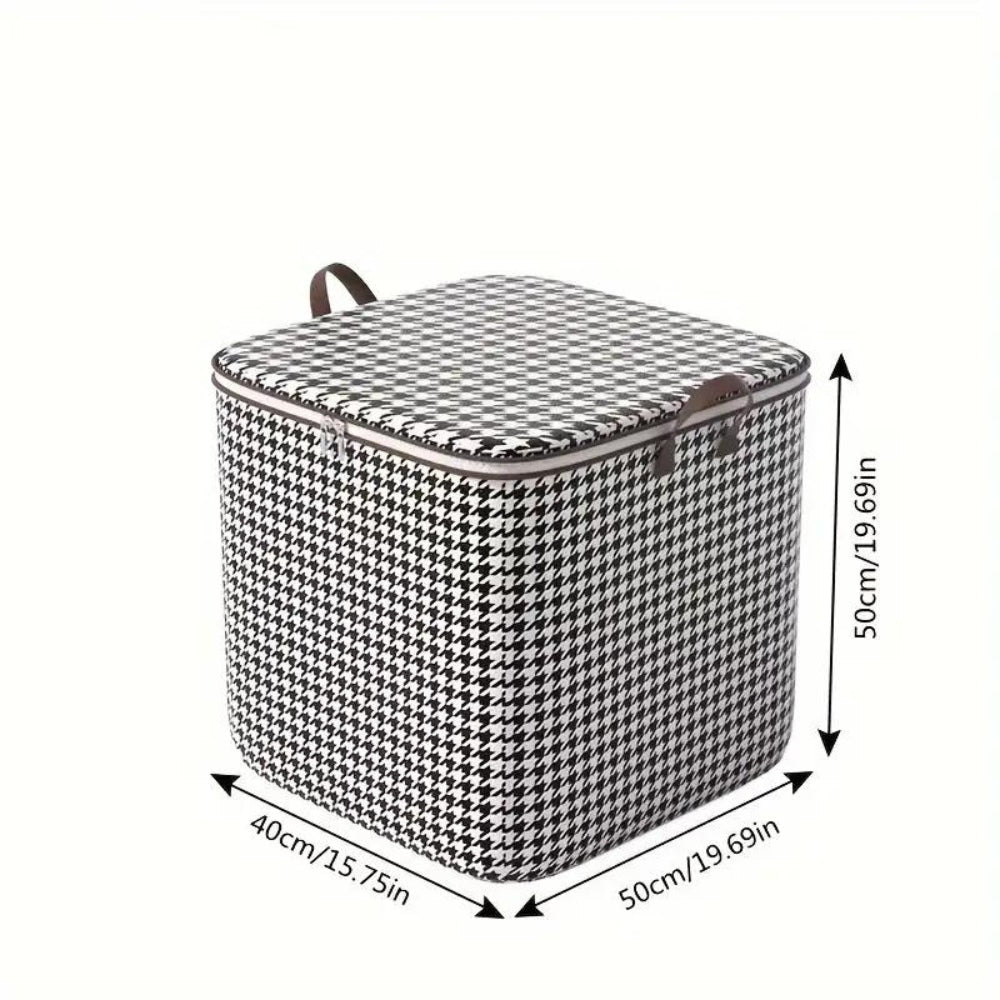 Houndstooth Collapsible Storage Box with Zipper Closure
