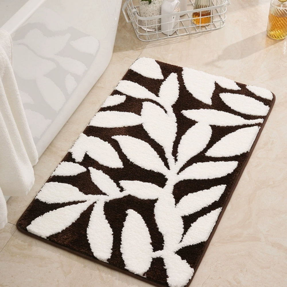 Soft Microfiber Leaf Pattern Bath Mat with Non-Slip Backing