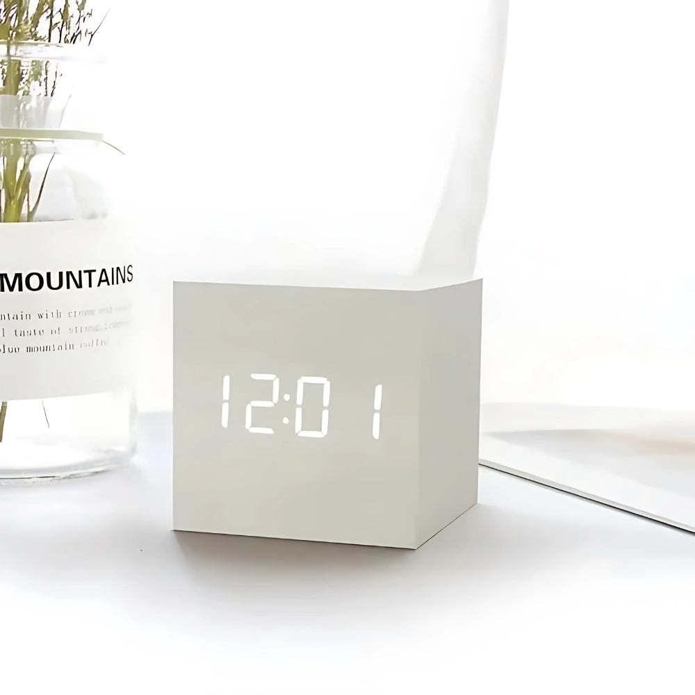 Modern Cube LED Alarm Clock with Temperature Display