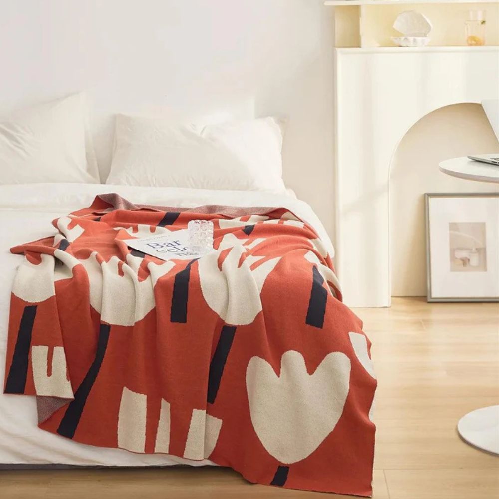 Spring Tulip Floral Cotton Knitted Throw Blanket