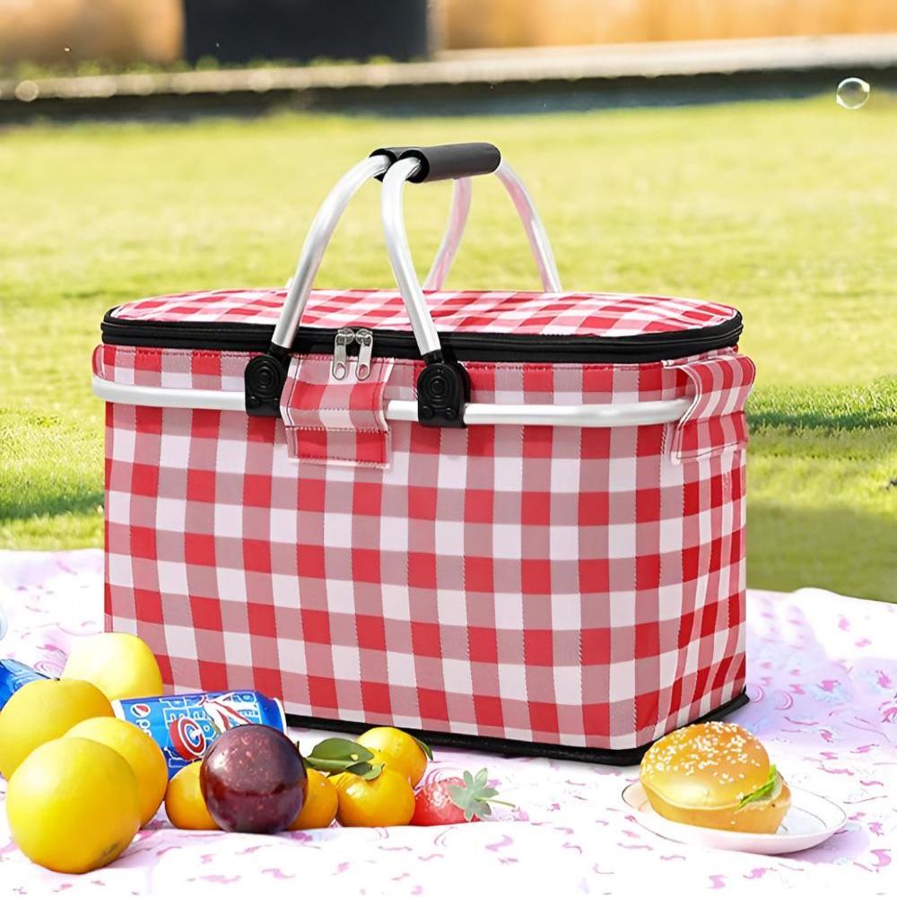 Foldable Insulated Checkered Picnic Basket