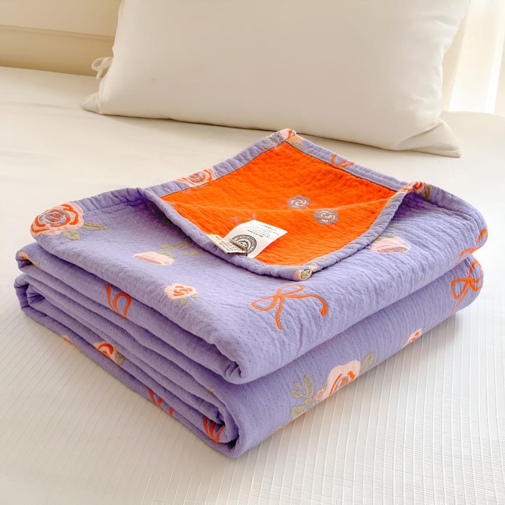 Reversible Bow-Knot and Rose Cotton Gauze Blanket