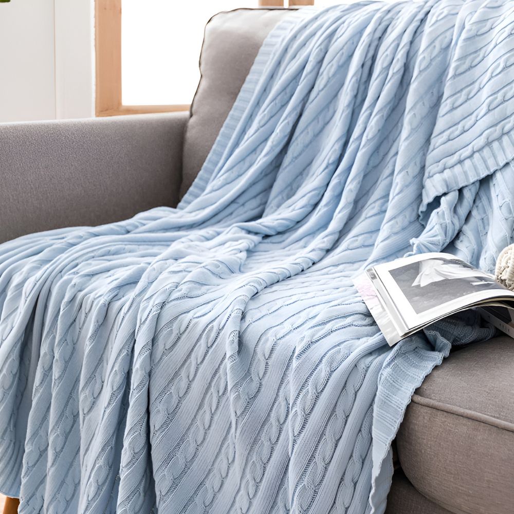 Cable Knit Cotton Throw Blanket
