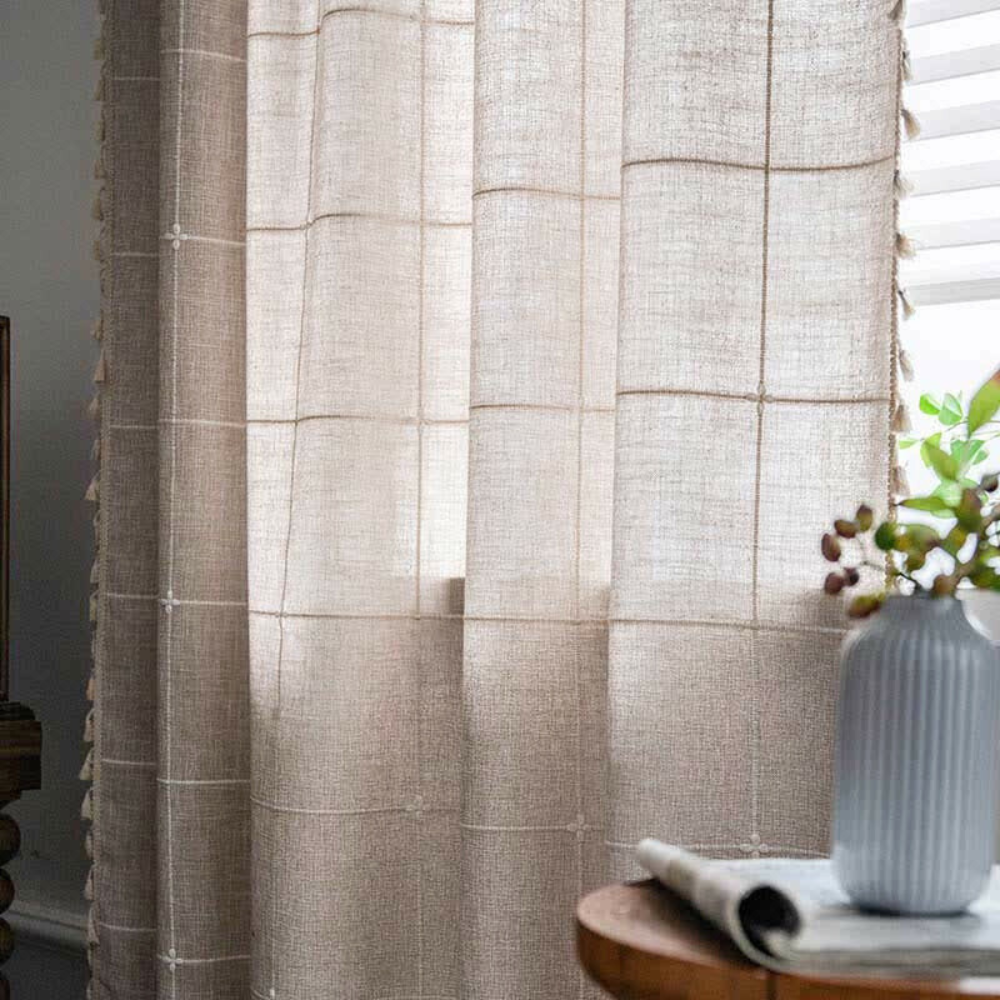 Tassel Plaid Semi-Blackout Cotton Blend Drapes