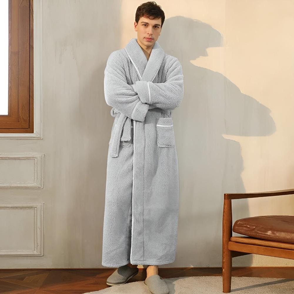 Coral Fleece Shawl Collar Bathrobe with Pockets