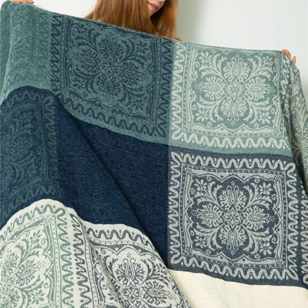 Floral Tassel Chenille Bohemian Blanket