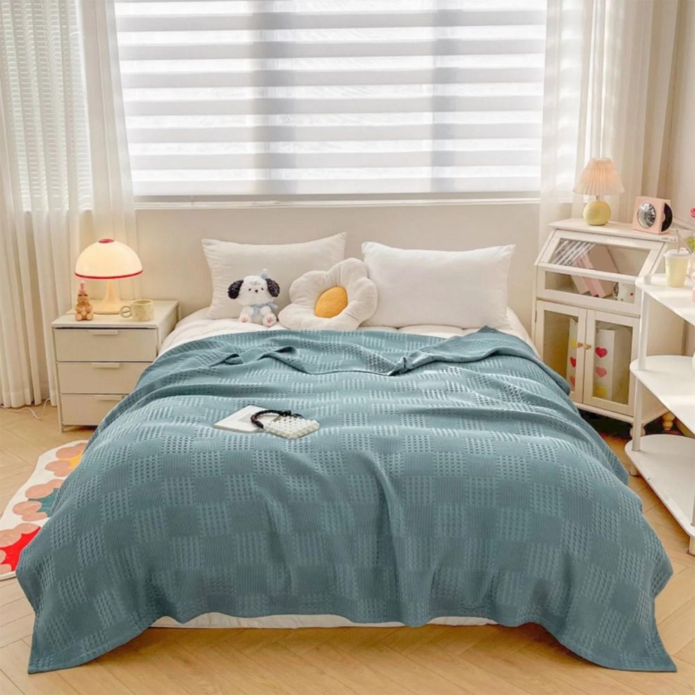 Blush Organic Cotton Waffle Checkered Blanket