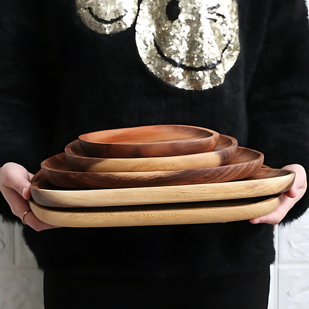 Acacia Wood Oval Serving Trays Set