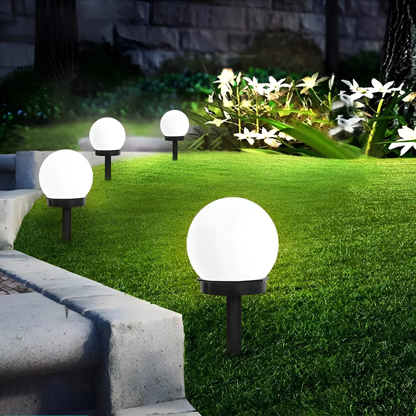 Waterproof Solar Pathway Lights - Set of 3 Modern Spherical Design