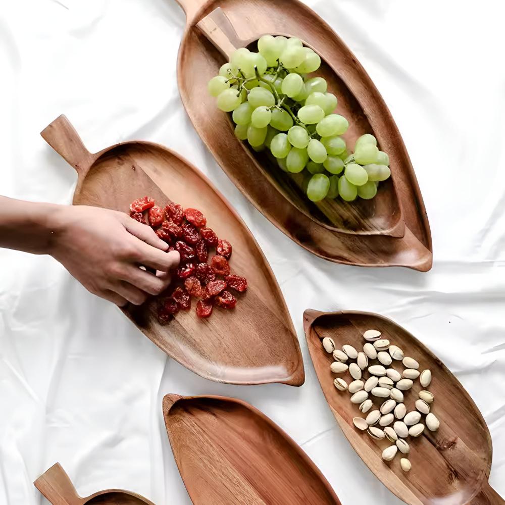 Leaf-Shaped Wooden Serving Tray