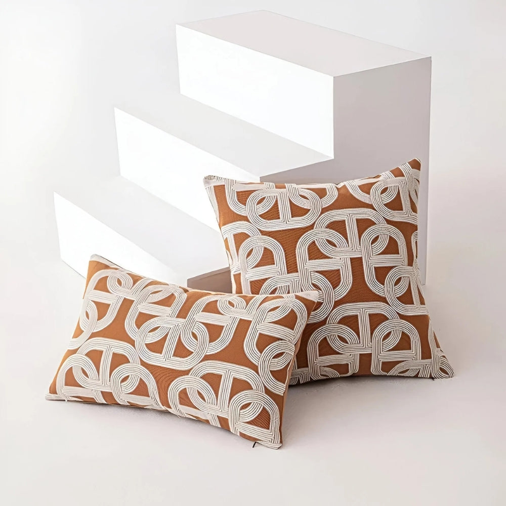 Embroidered Modern Interlock Pattern Cushion Cover