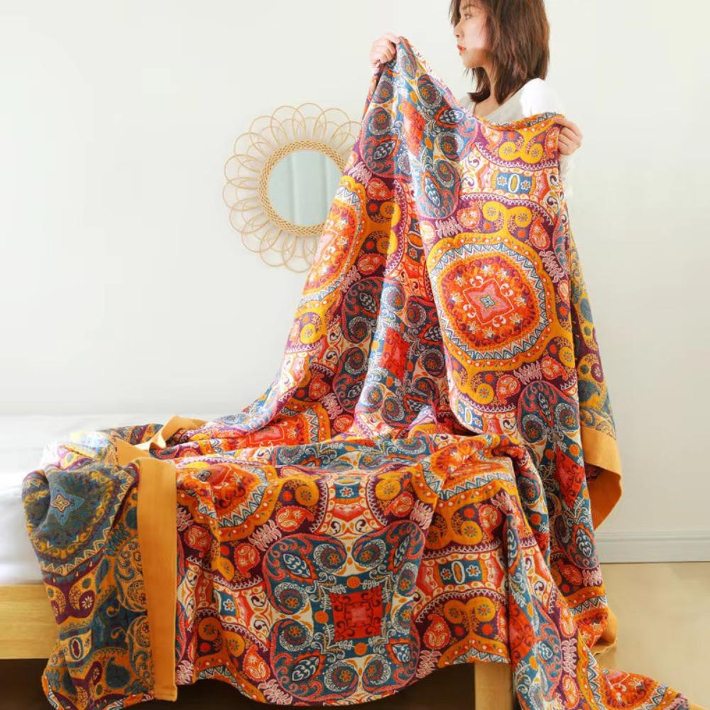 Cooling Boho Reversible Blanket with Cotton and Cooling Fibers