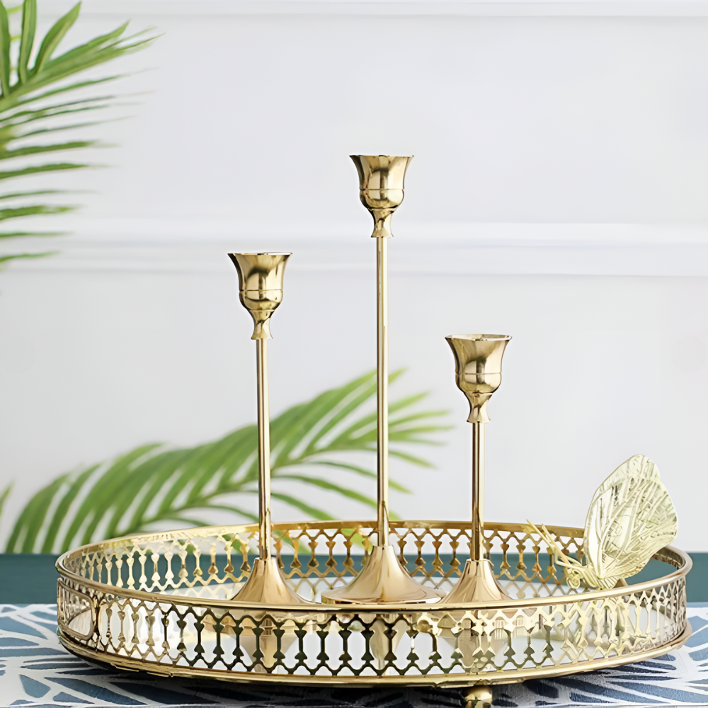 Vintage Brass Candle Holder Set - 3 Sizes