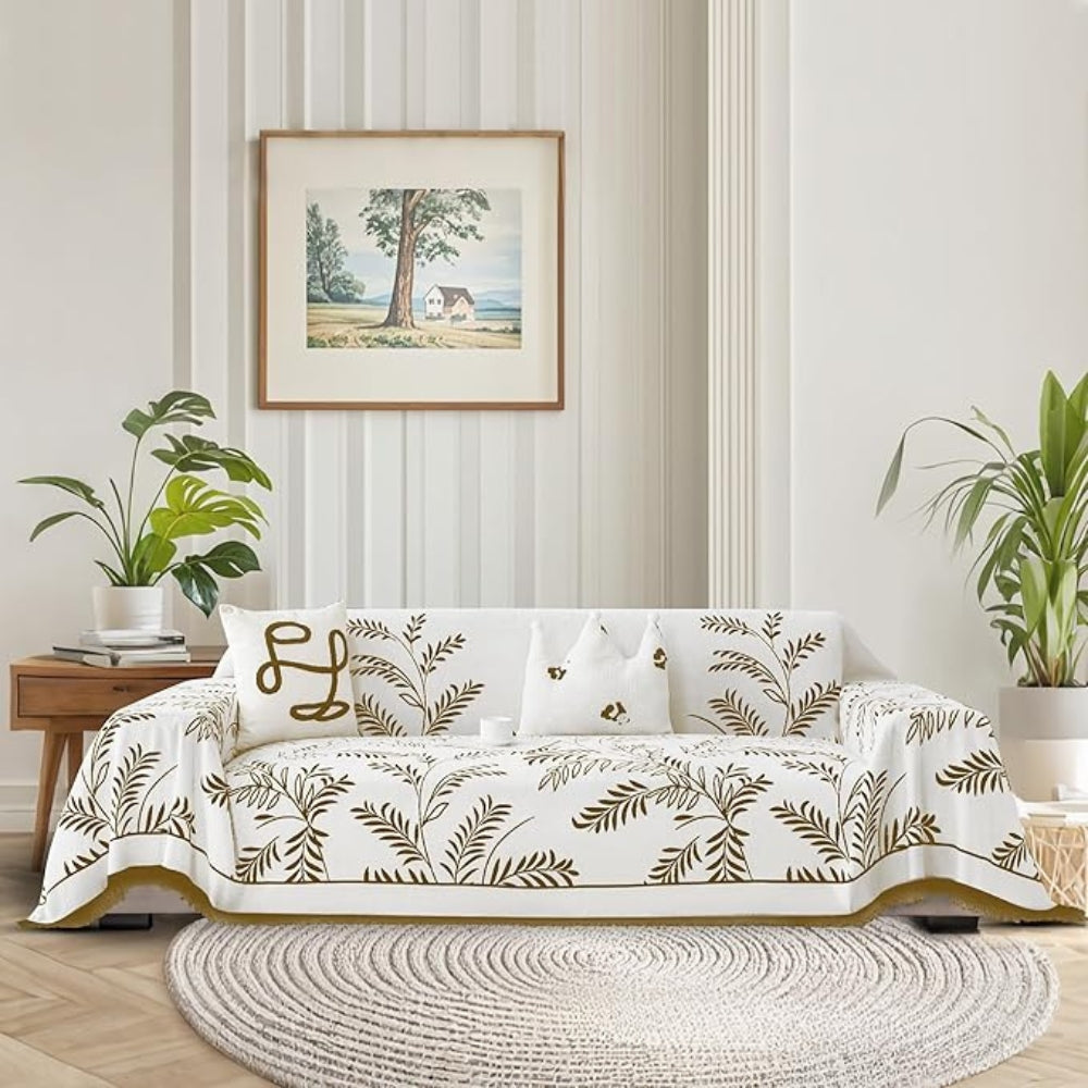 Chenille Sofa Cover with Tassels - Soft, Stain-Resistant Fabric