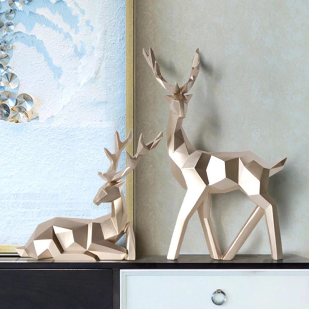 Geometric Deer Sculpture in White or Gold Finish