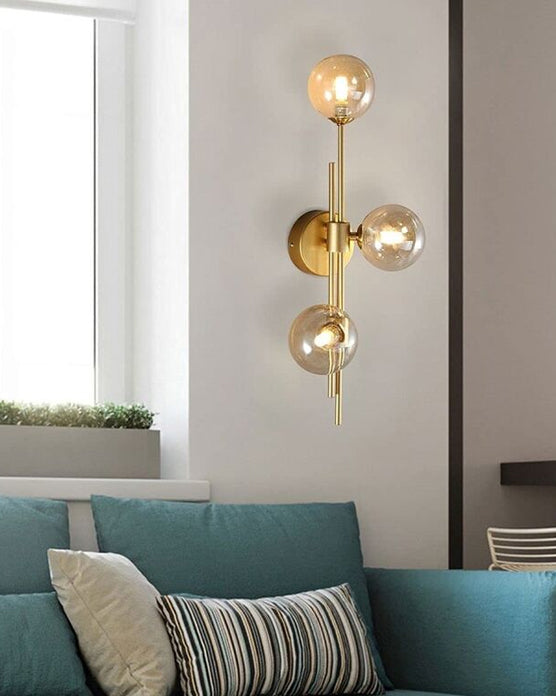 3-Head Amber Glass Orb Wall Lamp