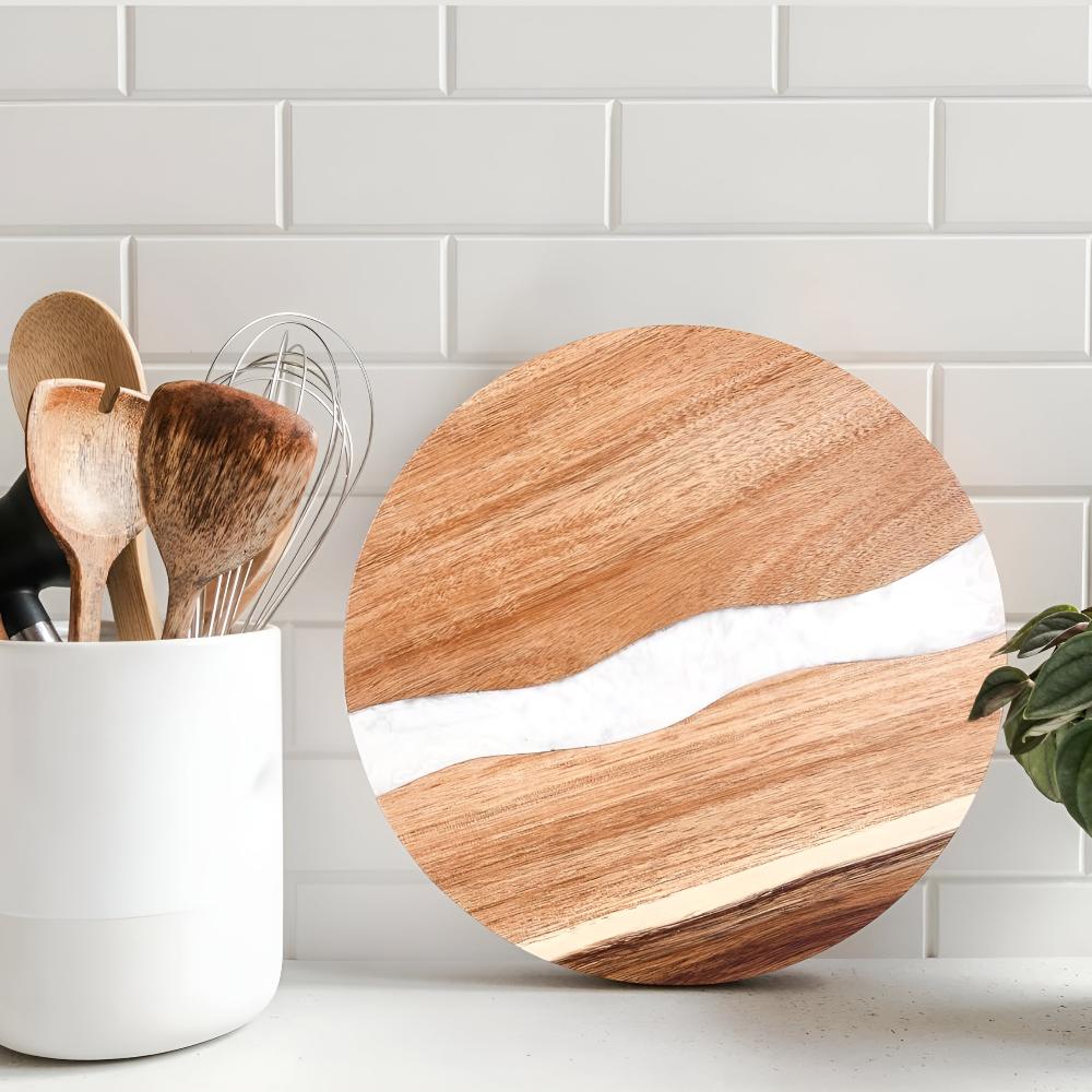 Round Acacia Wood Chopping Board with Epoxy Resin Design