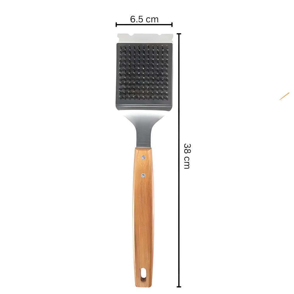 Stainless Steel Grill Brush with Ergonomic Wooden Handle
