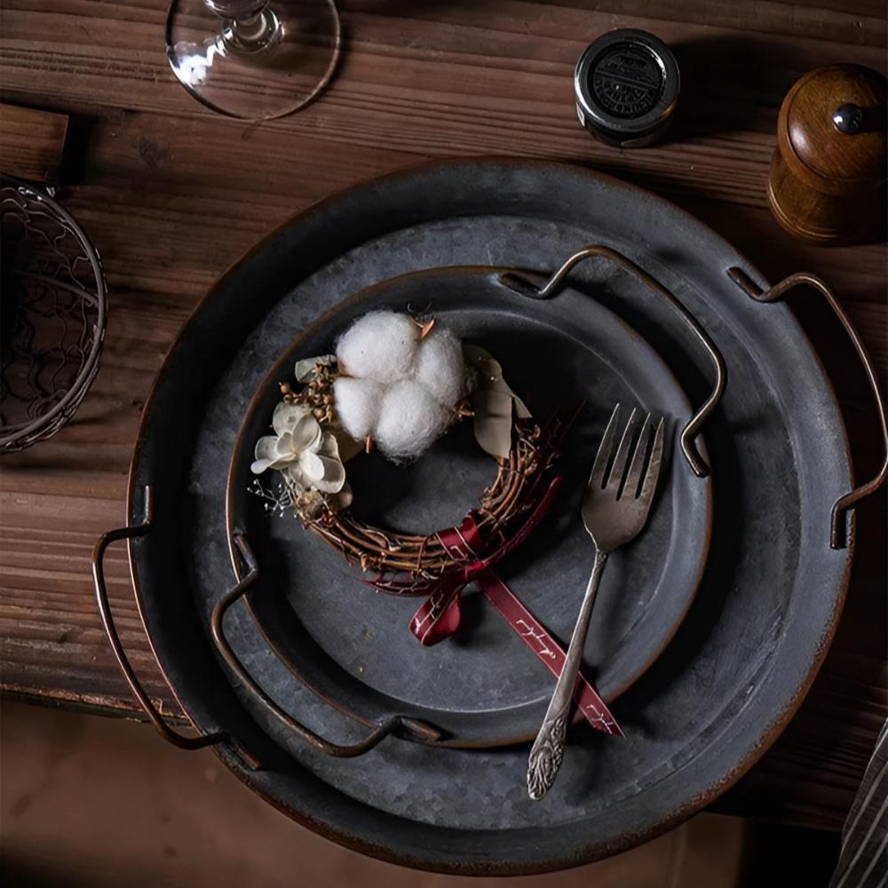 Retro Round Distressed Iron Serving Trays