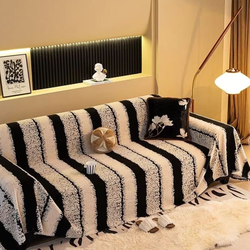 Striped Microfiber Sofa Cover with Anti-Slip Backing