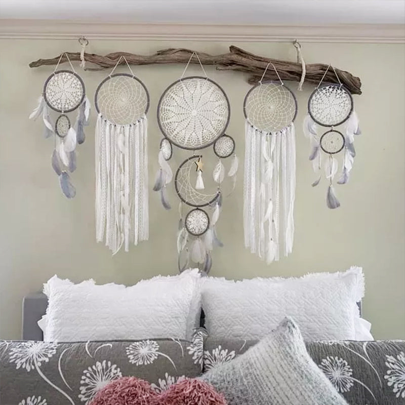 Moon and Stars Dream Catcher Set with Photo Clip String - 5 Piece Boho Decor