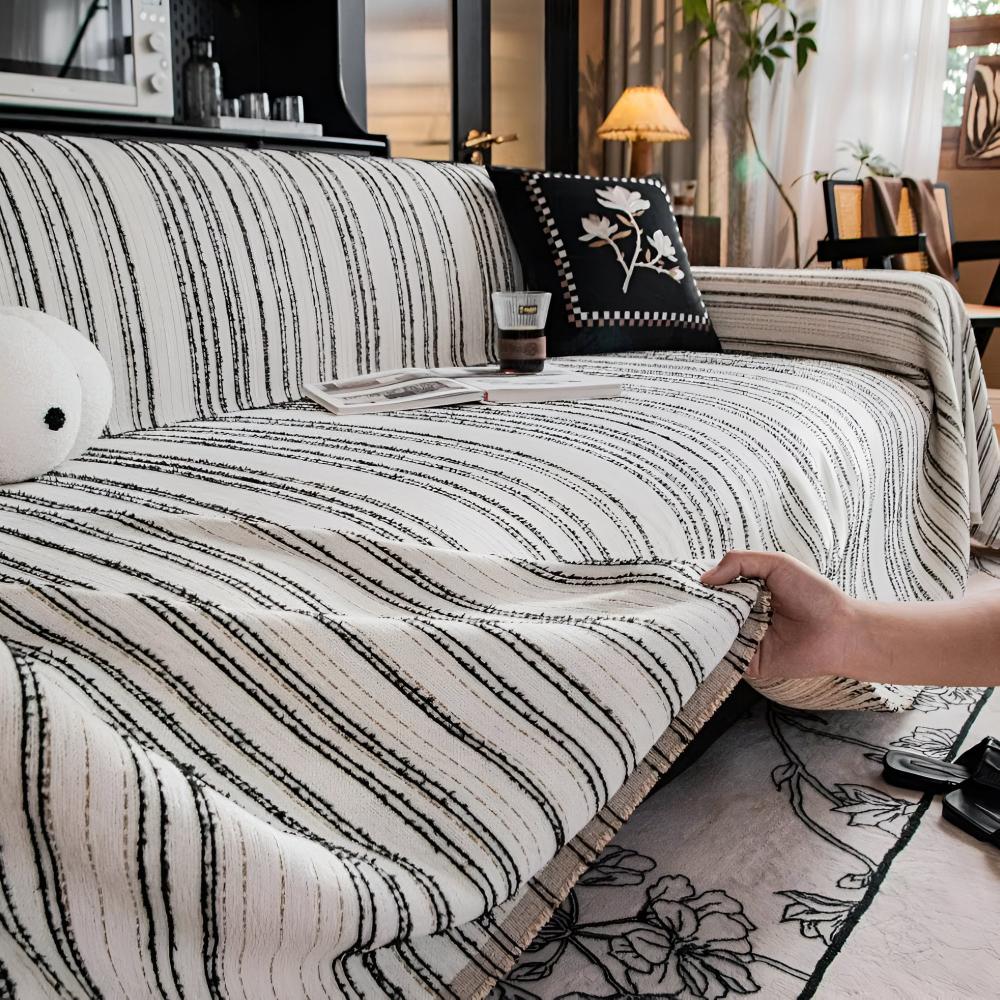 Chenille Striped Sofa Cover for Stain Protection