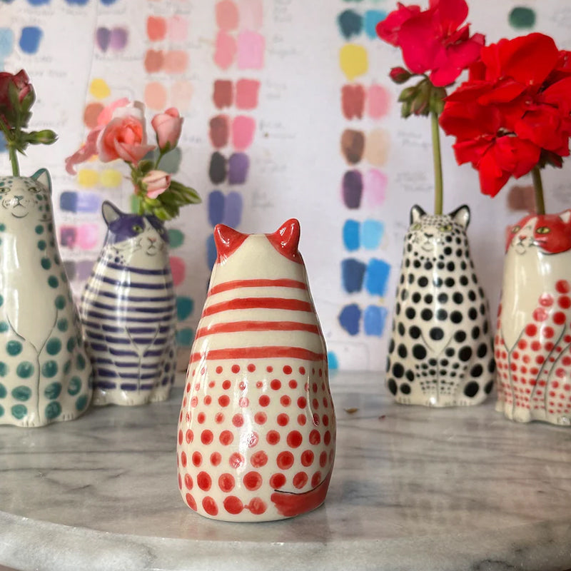 Dotted Cat Ceramic Vase 5.5 Inch