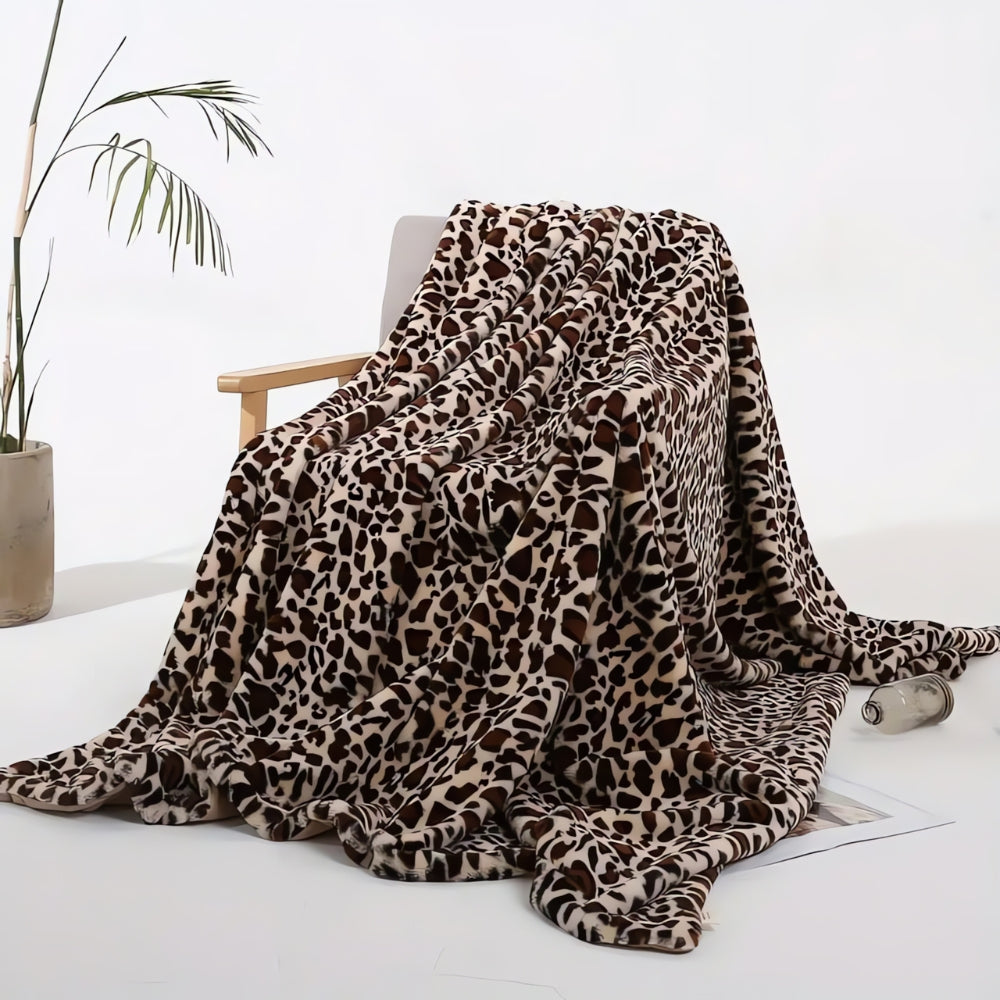 Leopard Print Faux Fur Throw Blanket