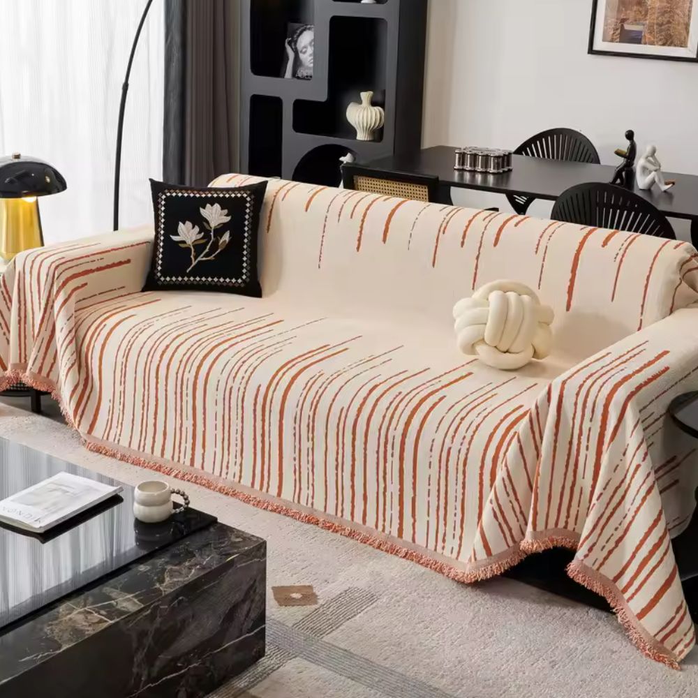 Velour Cascade Sofa Cover in Earthy Brushstroke Design