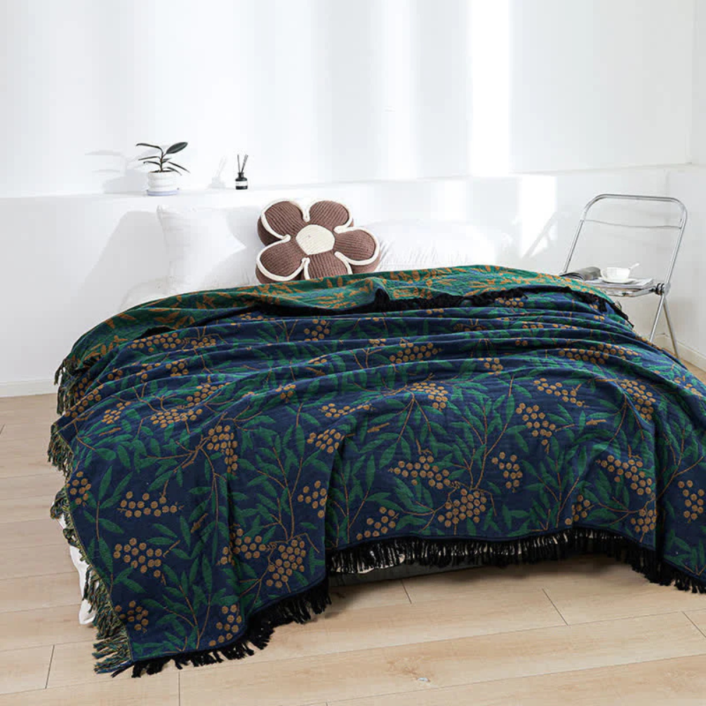 Reversible Cotton Begonia Fruit Tassel Blanket
