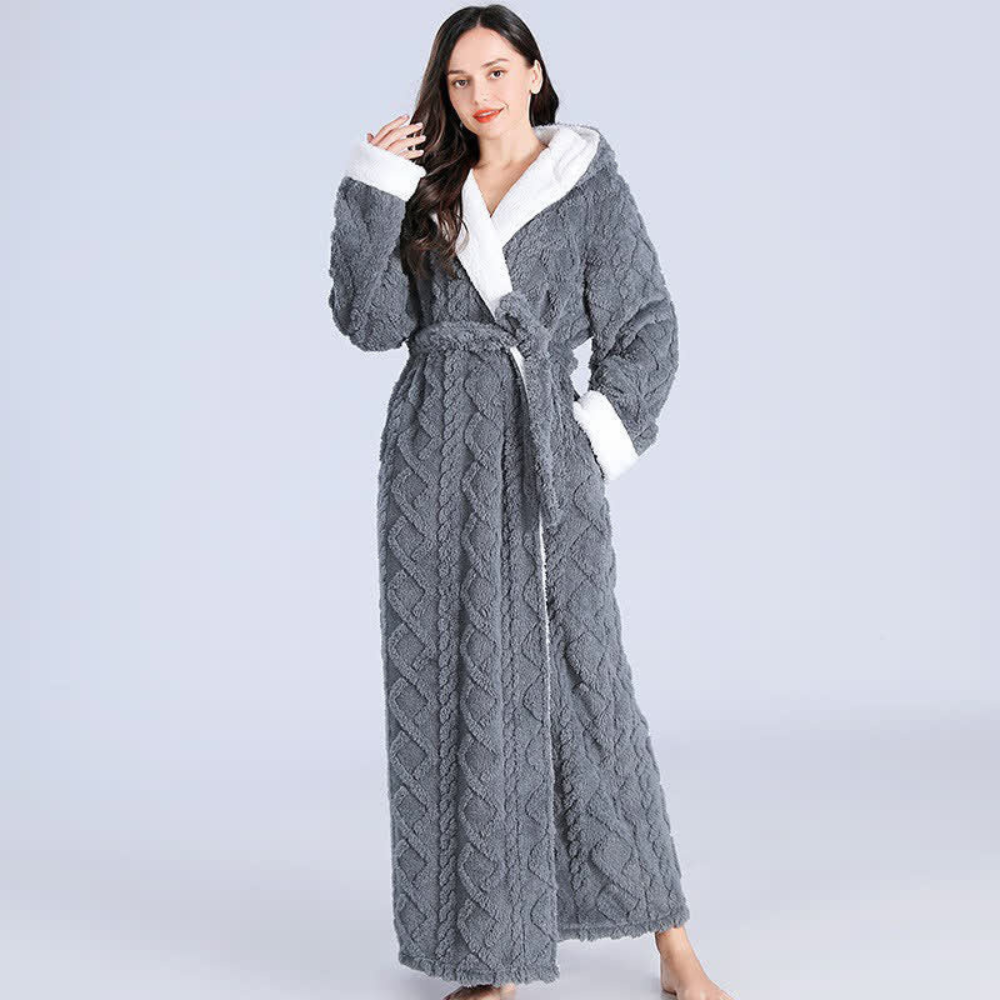 Plush Long Hooded Bathrobe with Pockets