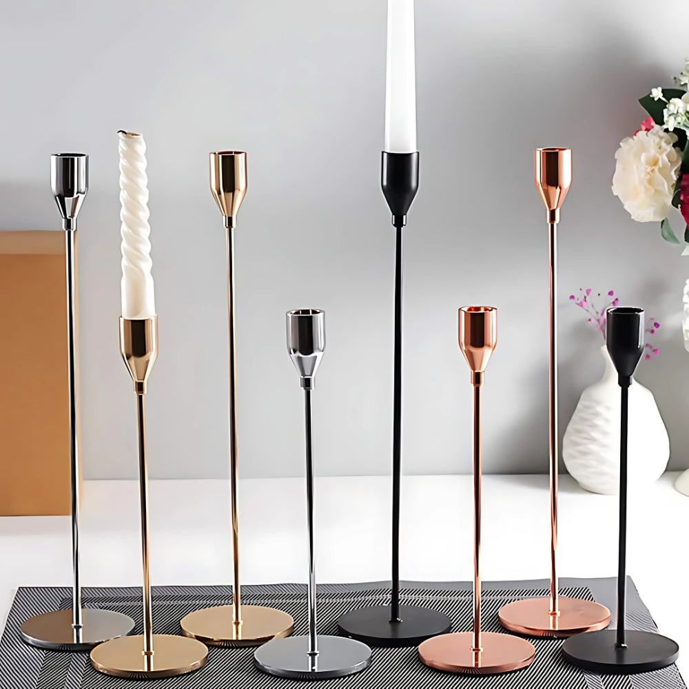 Tall Stainless Steel Candle Holder Set - Modern Trio