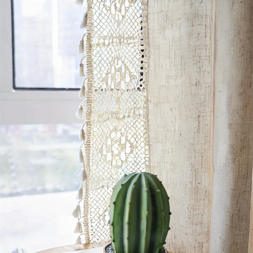 Linen Geometric Tassel Curtain for Rustic Decor