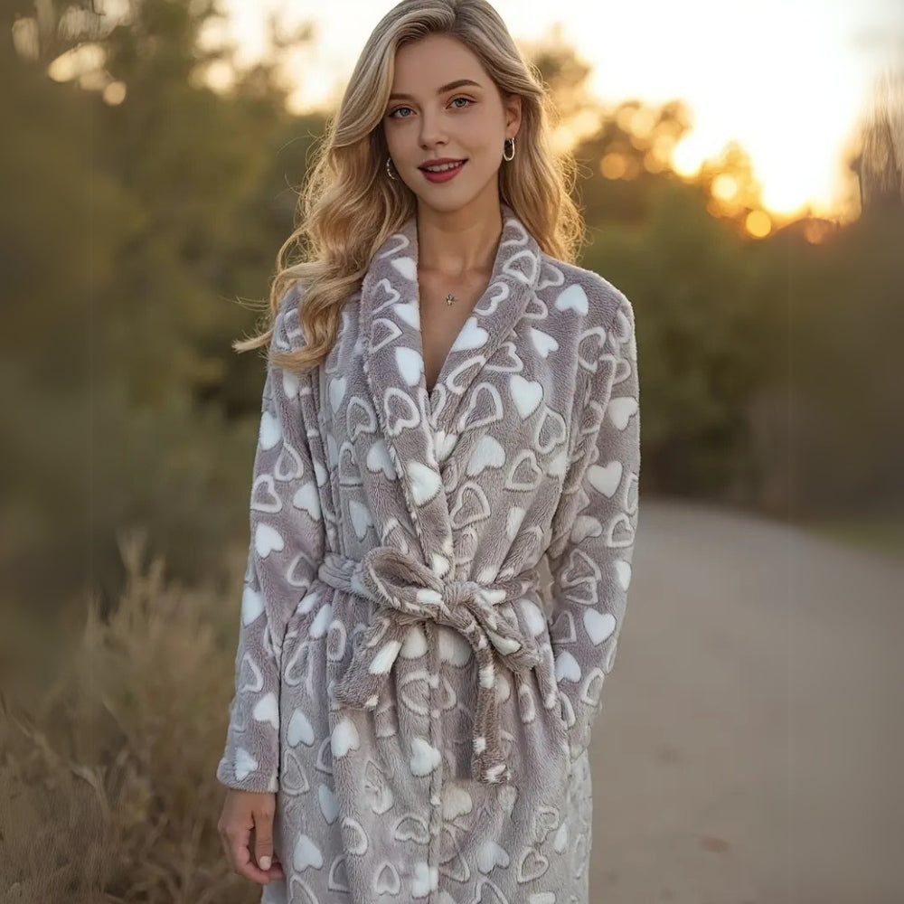 Plush Fleece Bathrobe with Shawl Collar and Pockets