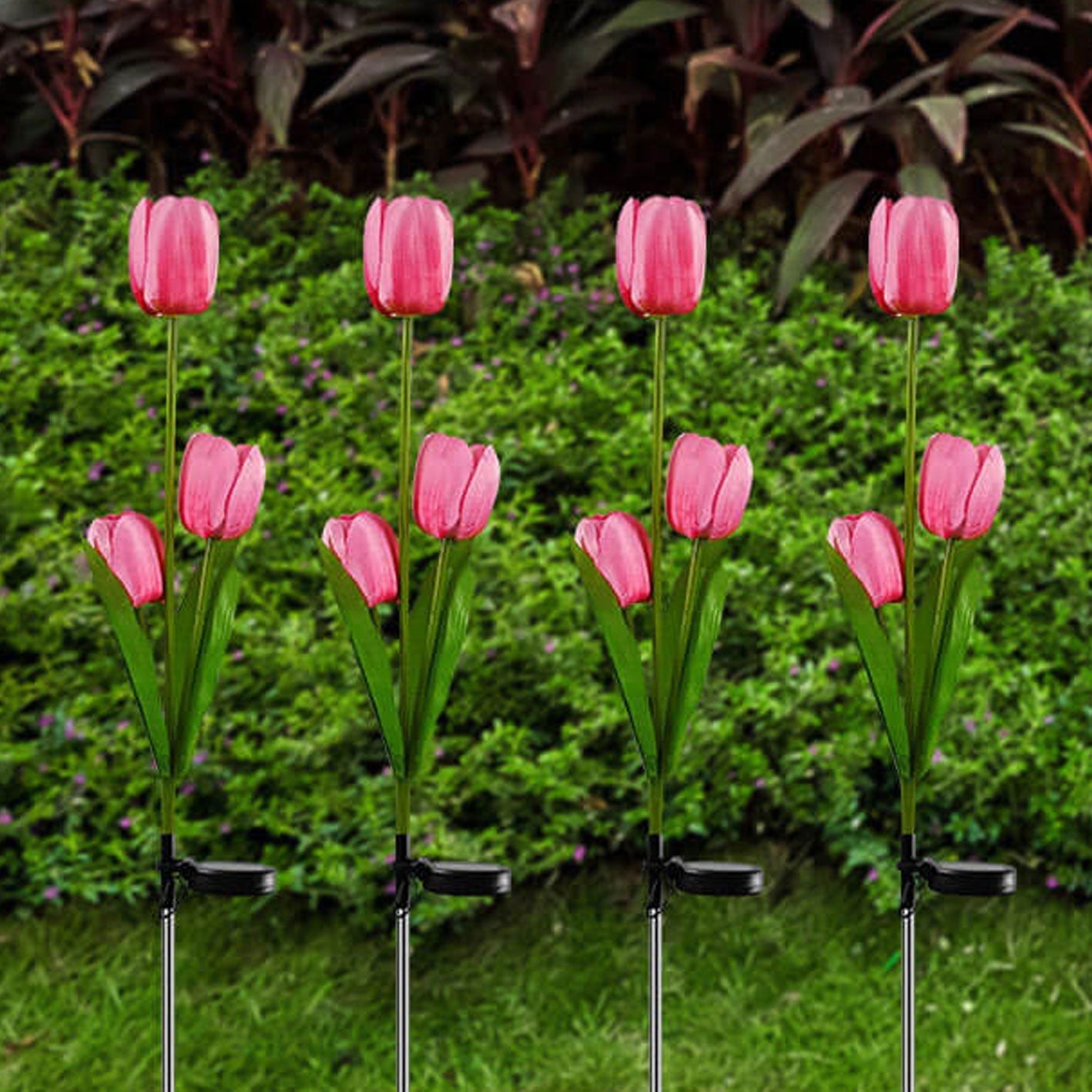 Solar LED Tulip Flower Garden Light Stake - Pink & Green