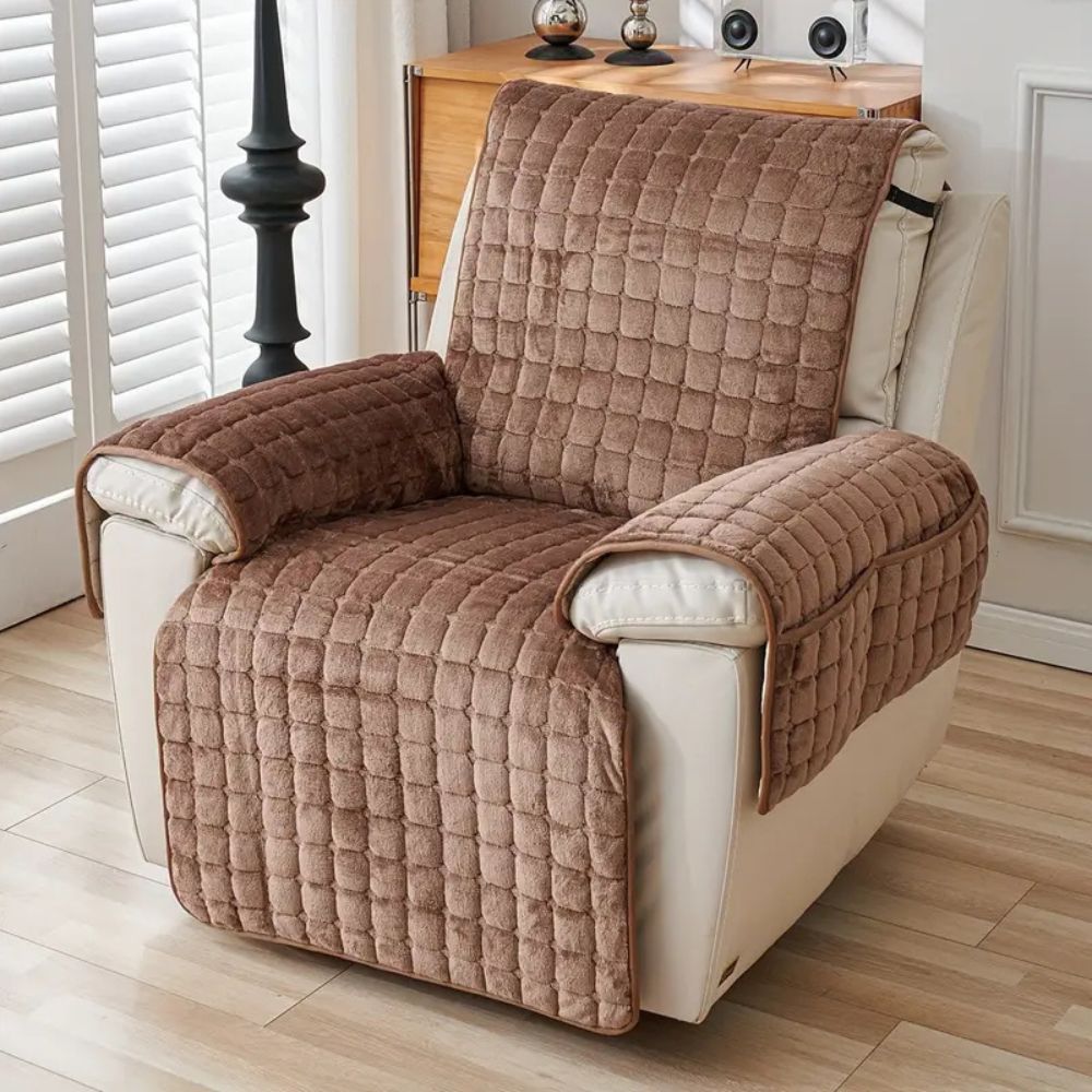 Quilted Microfiber Recliner Cover with Storage Pocket