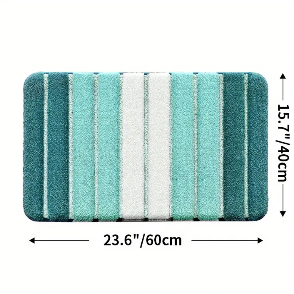 Ultra-Soft Striped Absorbent Bath Mat with Non-Slip Backing
