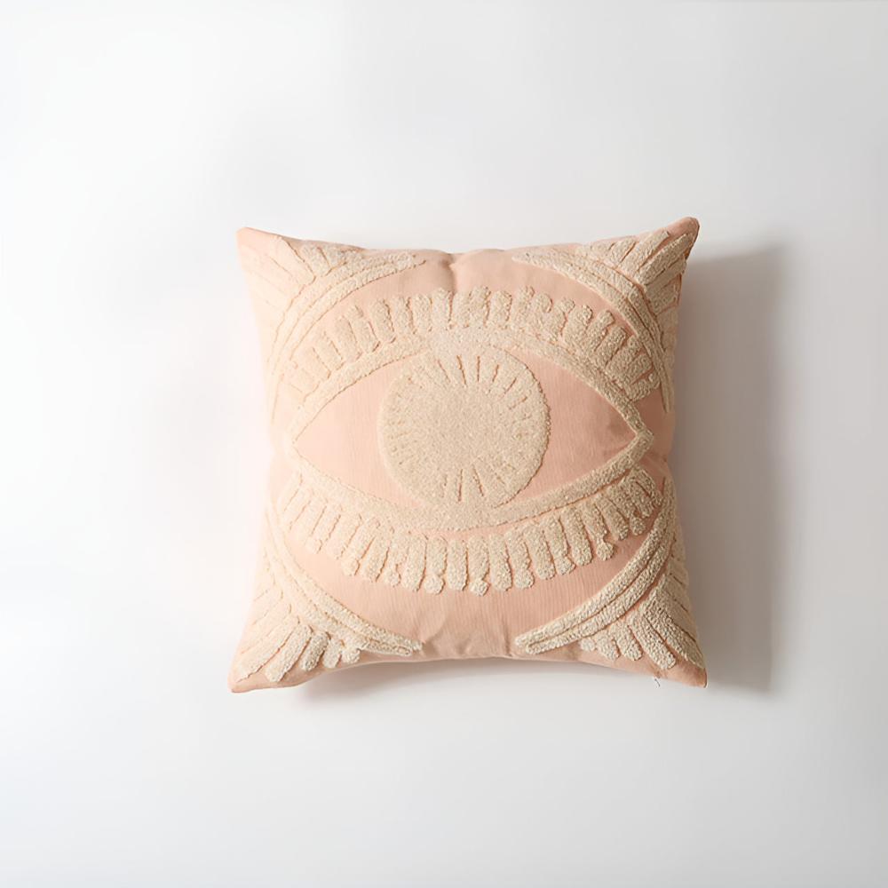 Boho Eye Embroidered Cotton Cushion Cover