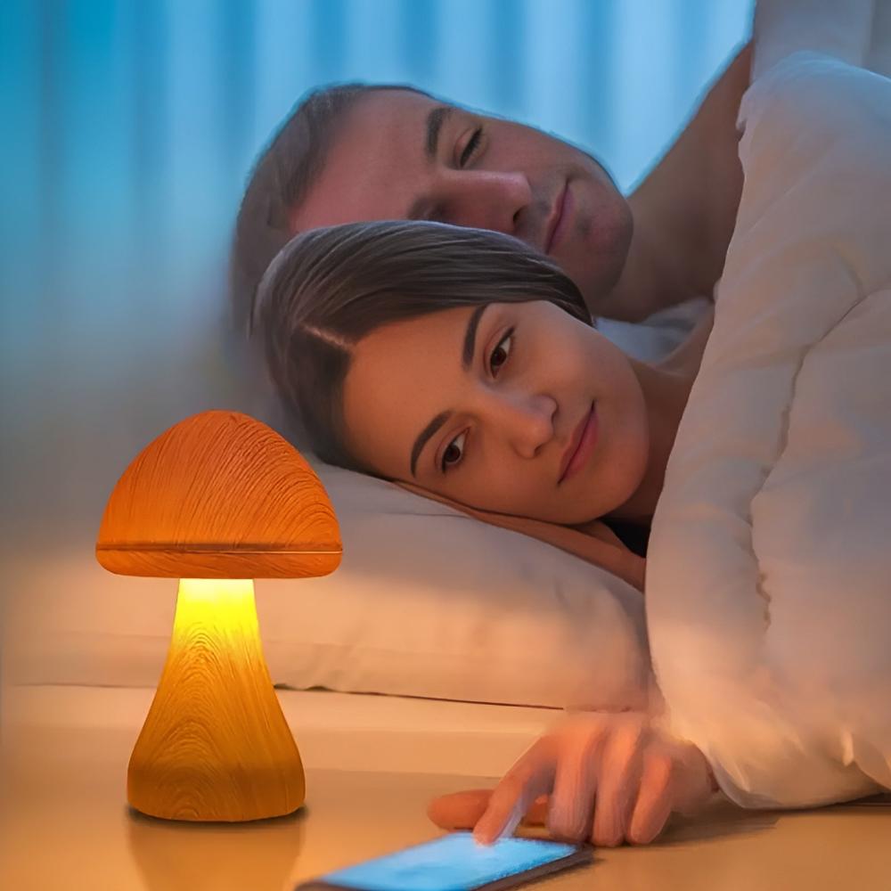 Rechargeable Wooden Mushroom Lamp with Adjustable Light Settings