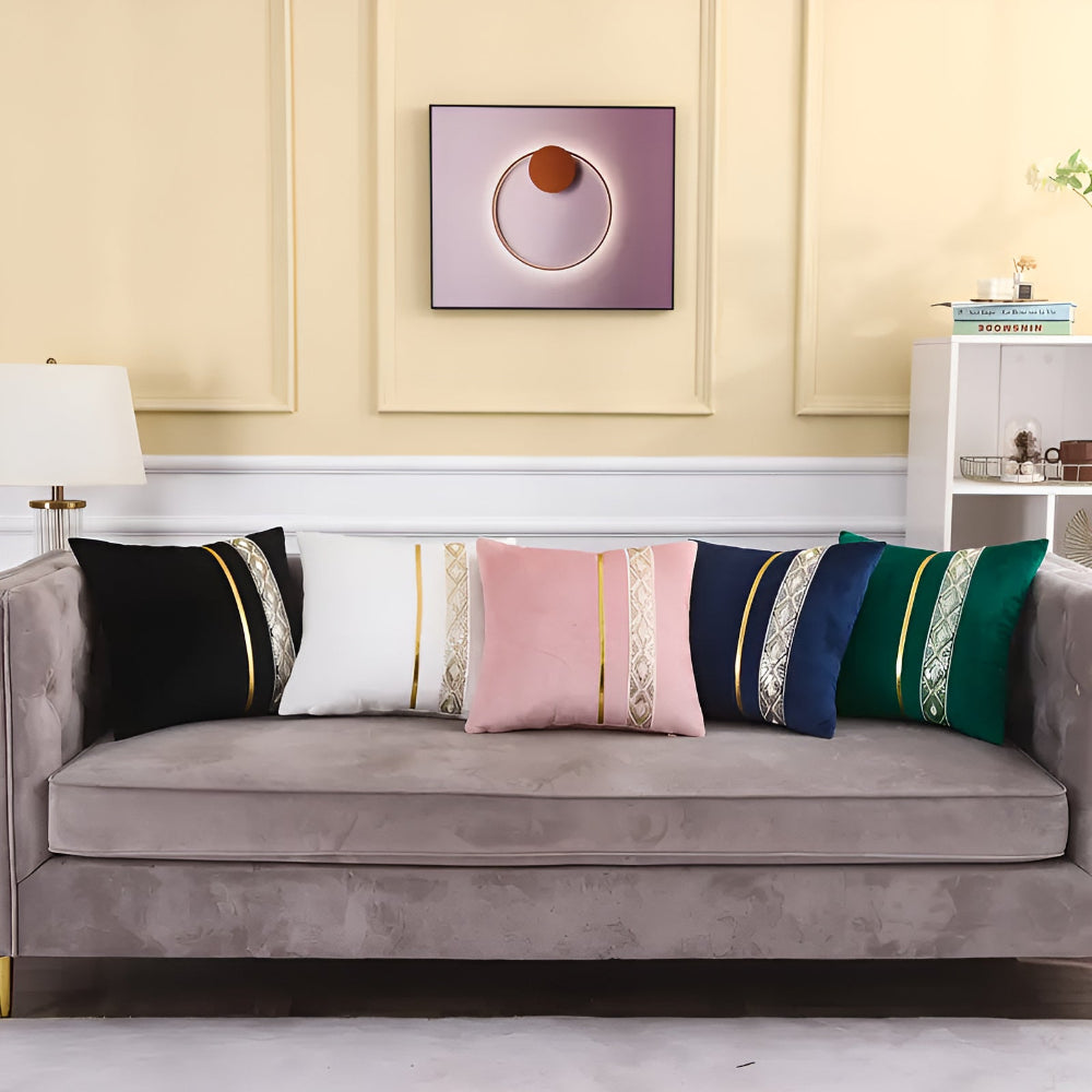 Glamorous Gold Stripe Sequin Cushion Cover